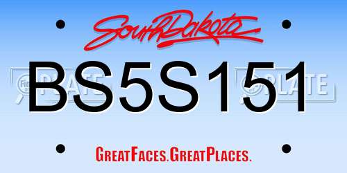BS5S151 South Dakota License Plate