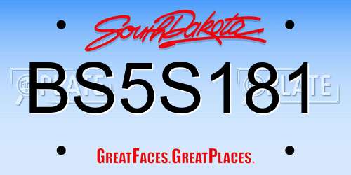 BS5S181 South Dakota License Plate
