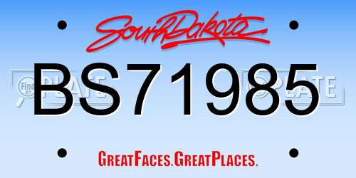 BS71985 South Dakota License Plate