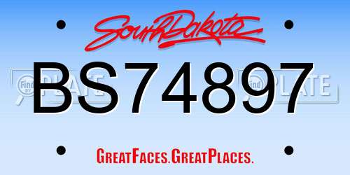 BS74897 South Dakota License Plate
