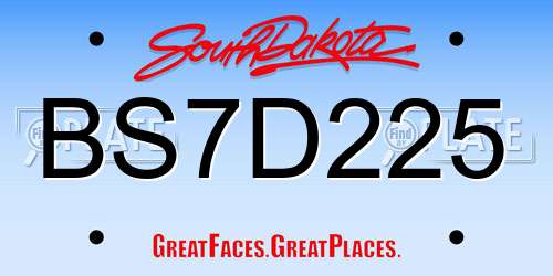 BS7D225 South Dakota License Plate