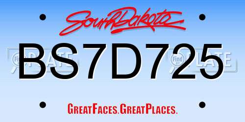 BS7D725 South Dakota License Plate