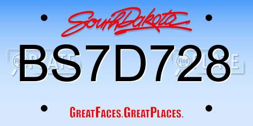 BS7D728 South Dakota License Plate