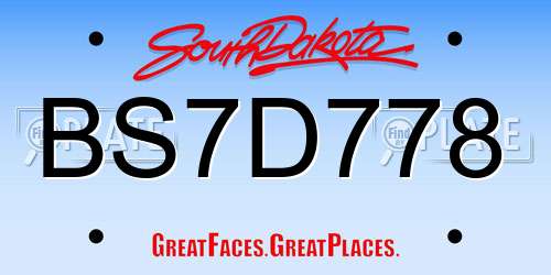 BS7D778 South Dakota License Plate