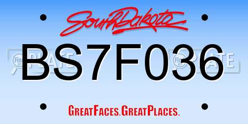 BS7F036 South Dakota License Plate