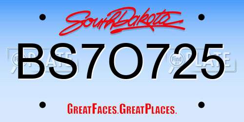 BS7O725 South Dakota License Plate