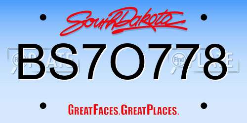 BS7O778 South Dakota License Plate