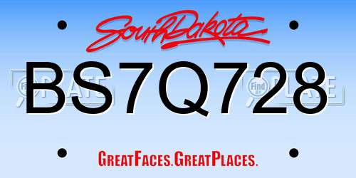 BS7Q728 South Dakota License Plate