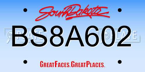 BS8A602 South Dakota License Plate