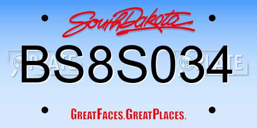 BS8S034 South Dakota License Plate