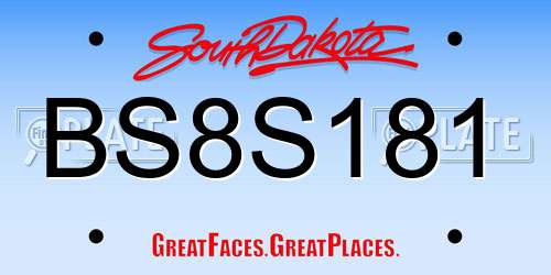 BS8S181 South Dakota License Plate