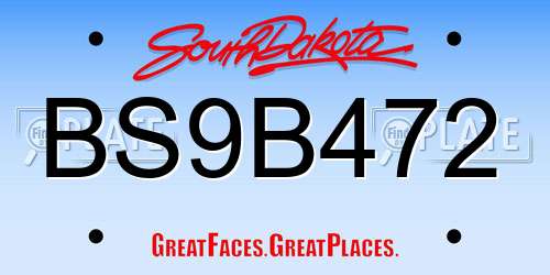 BS9B472 South Dakota License Plate