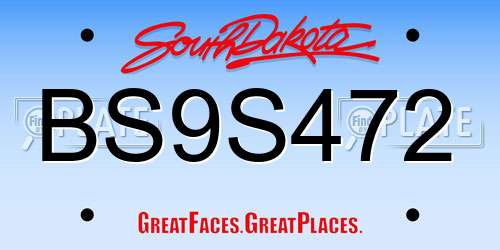 BS9S472 South Dakota License Plate