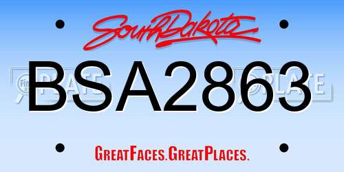 BSA2863 South Dakota License Plate