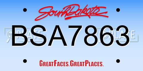 BSA7863 South Dakota License Plate