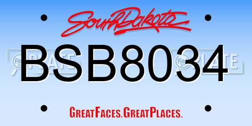 BSB8034 South Dakota License Plate