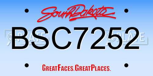 BSC7252 South Dakota License Plate