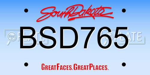 BSD765 South Dakota License Plate