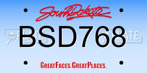 BSD768 South Dakota License Plate