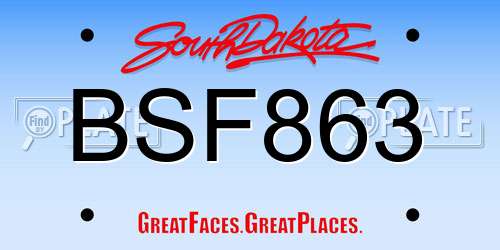 BSF863 South Dakota License Plate