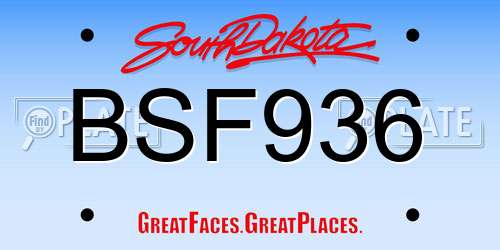 BSF936 South Dakota License Plate