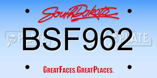BSF962 South Dakota License Plate
