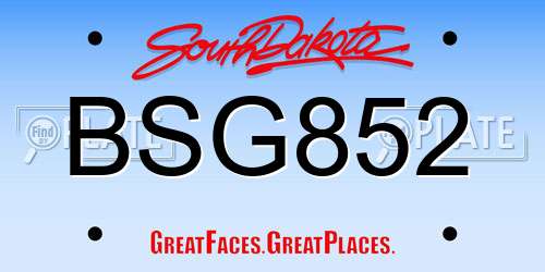 BSG852 South Dakota License Plate