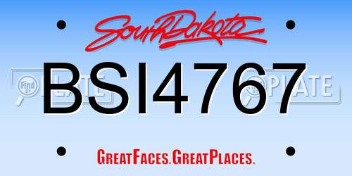 BSI4767 South Dakota License Plate