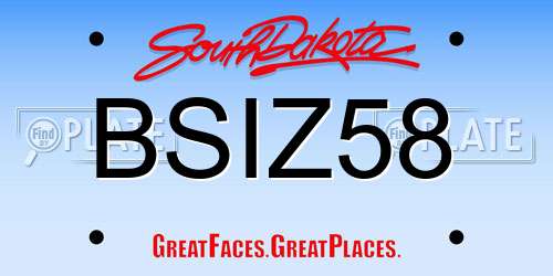 BSIZ58 South Dakota License Plate