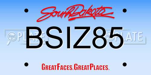 BSIZ85 South Dakota License Plate