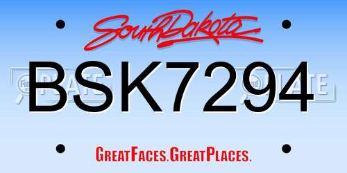 BSK7294 South Dakota License Plate