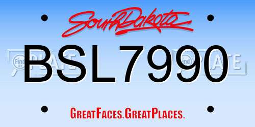 BSL7990 South Dakota License Plate