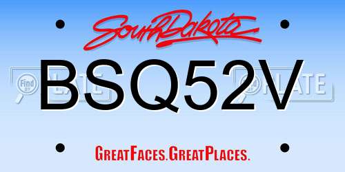 BSQ52V South Dakota License Plate