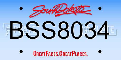 BSS8034 South Dakota License Plate