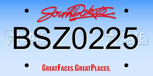 BSZ0225 South Dakota License Plate