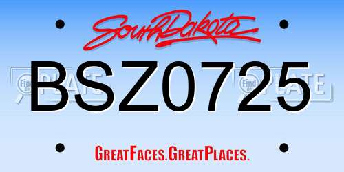 BSZ0725 South Dakota License Plate