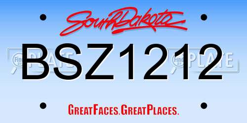 BSZ1212 South Dakota License Plate