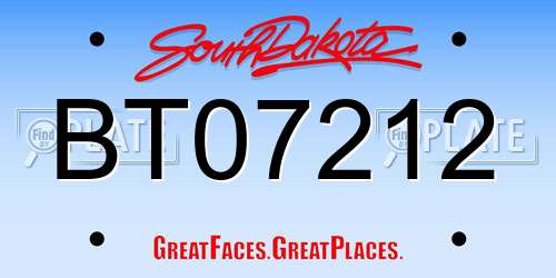 BT07212 South Dakota License Plate
