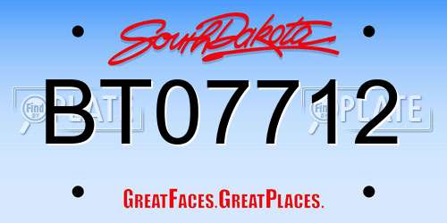 BT07712 South Dakota License Plate