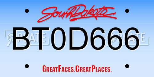 BT0D666 South Dakota License Plate