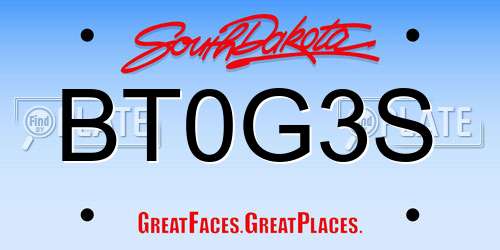 BT0G3S South Dakota License Plate