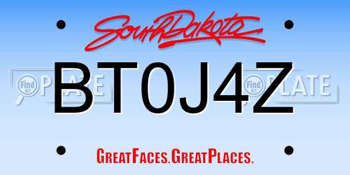 BT0J4Z South Dakota License Plate