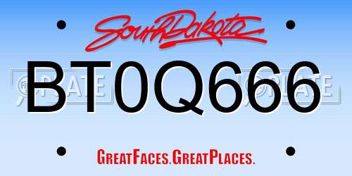 BT0Q666 South Dakota License Plate