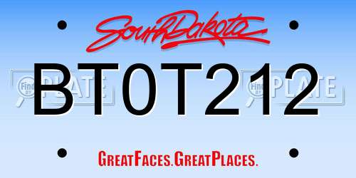 BT0T212 South Dakota License Plate