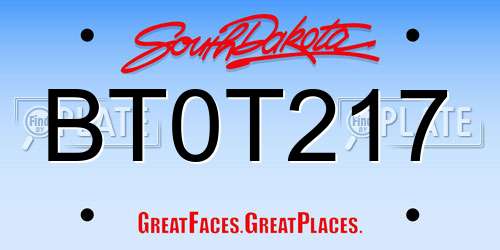 BT0T217 South Dakota License Plate