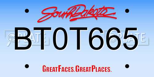 BT0T665 South Dakota License Plate