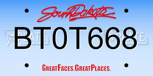BT0T668 South Dakota License Plate