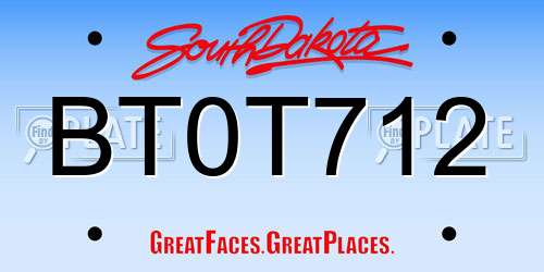 BT0T712 South Dakota License Plate
