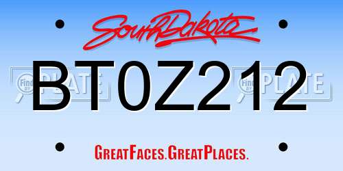 BT0Z212 South Dakota License Plate