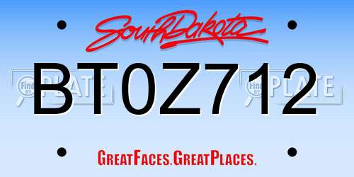 BT0Z712 South Dakota License Plate